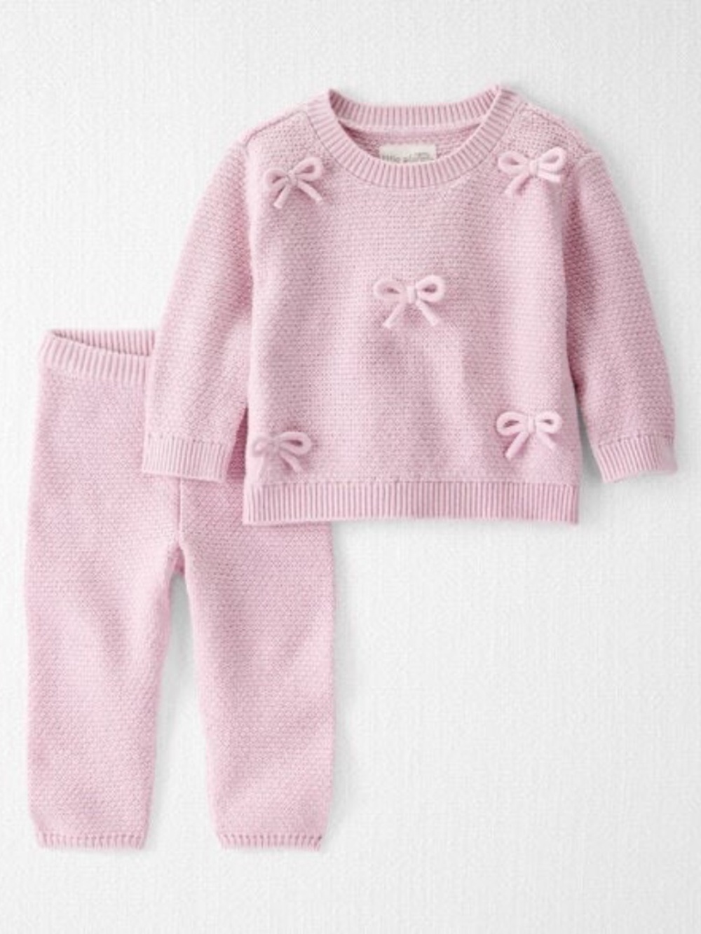 Little Planet Organic Cotton Bow Sweater Knit Set Daylily Pink 6M Baby Girl